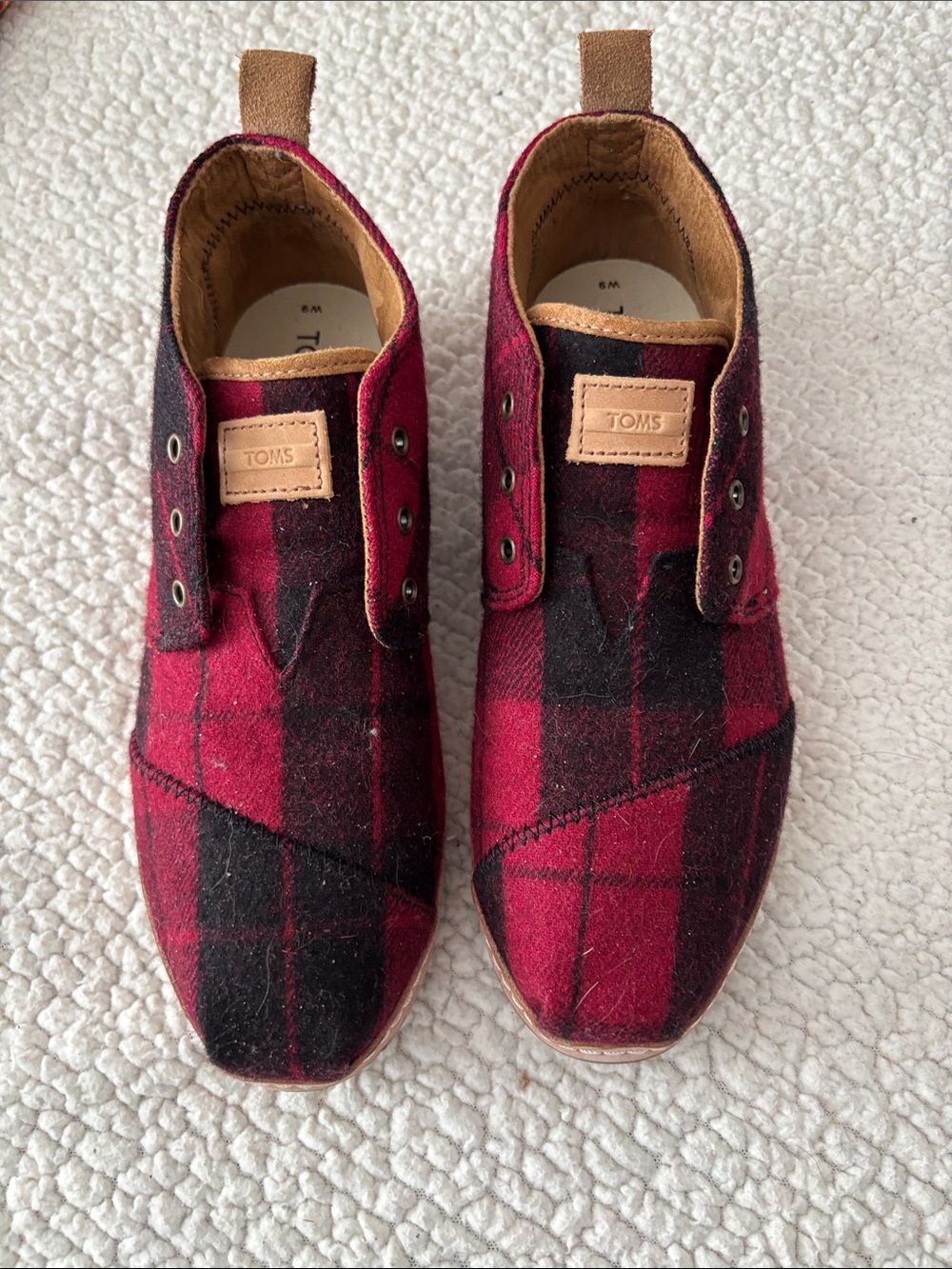 Toms Women’s Red and Black Plaid Slip-On Flats